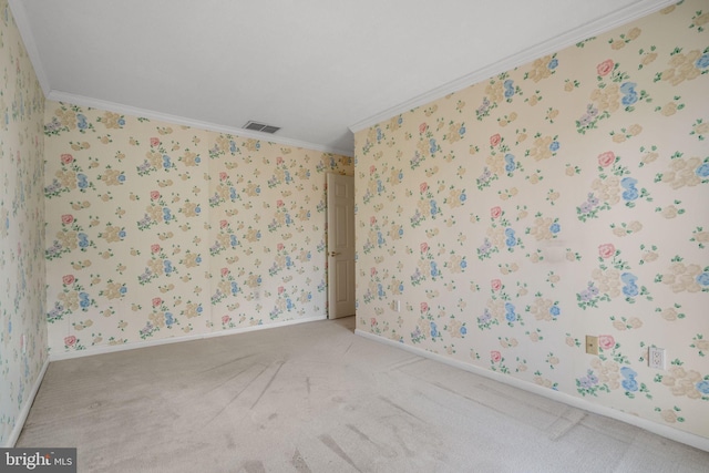 415 14th St Unit 55A, Ocean City, MD 21842 - unfurnished room featuring crown molding, light colored carpet, wallpapered walls, and baseboards