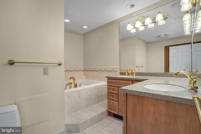 415 14th St Unit 55A, Ocean City, MD 21842 - bathroom featuring ornamental molding, tile patterned floors, a bath, double vanity, and toilet