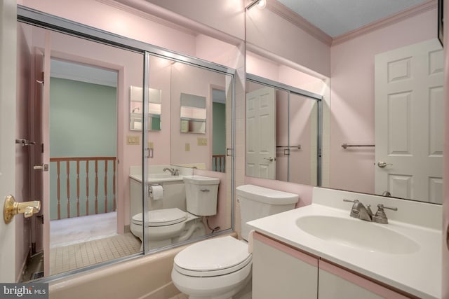 415 14th St Unit 55A, Ocean City, MD 21842 - bathroom featuring a sink, toilet, ornamental molding, and a shower with door