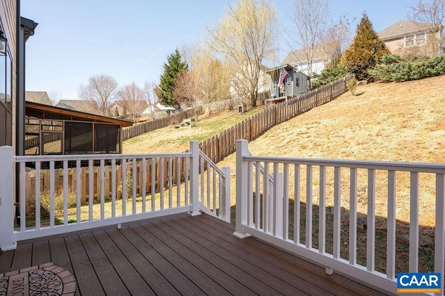 deck with a fenced backyard