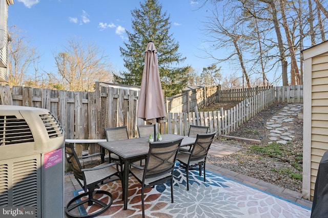 view of patio featuring outdoor dining area and a fenced backyard