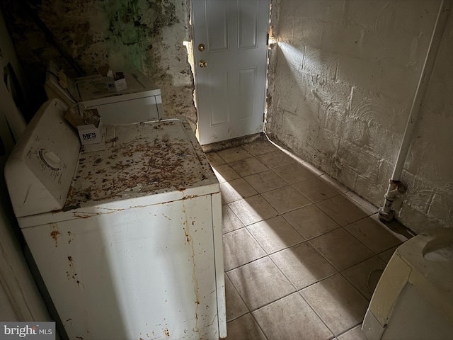 bathroom with tile patterned floors