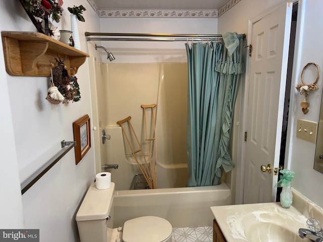 full bathroom with vanity, toilet, and shower / tub combo