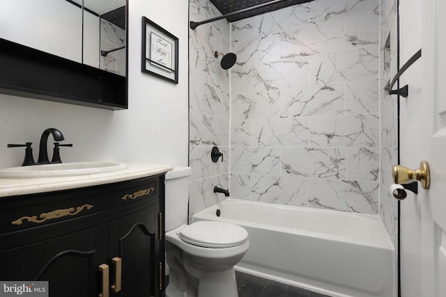 bathroom featuring vanity, toilet, and shower / washtub combination