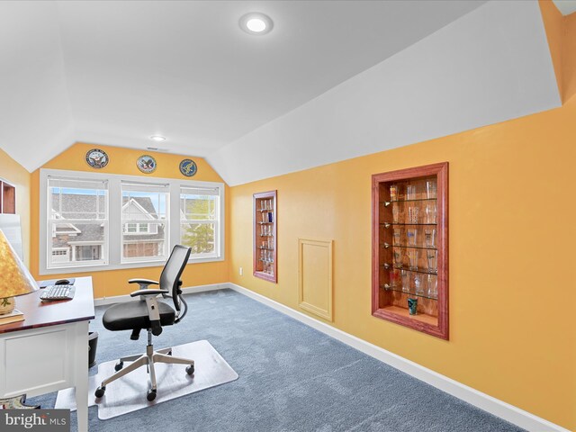 23811 Pembroke Ln, Millville, DE 19967 - office area with carpet flooring, baseboards, and vaulted ceiling