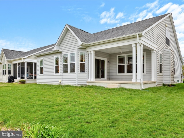 23811 Pembroke Ln, Millville, DE 19967 - back of property featuring a yard, a ceiling fan, a sunroom, and a patio area