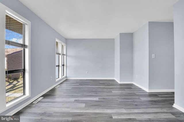 spare room featuring a wealth of natural light, baseboards, and wood finished floors