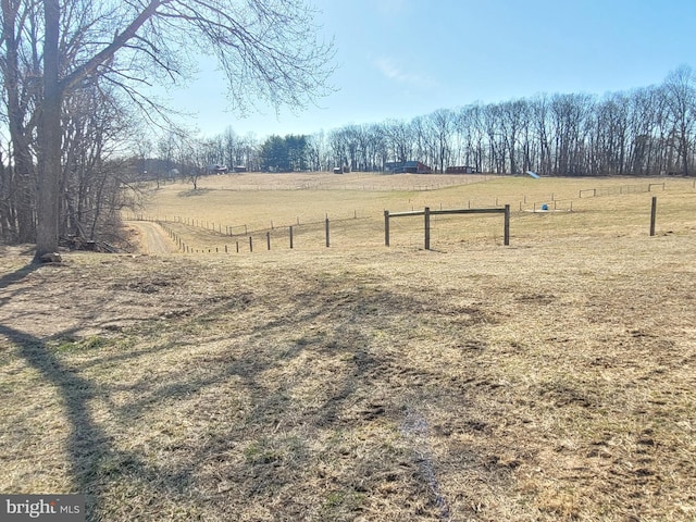 view of yard with fence and a rural view