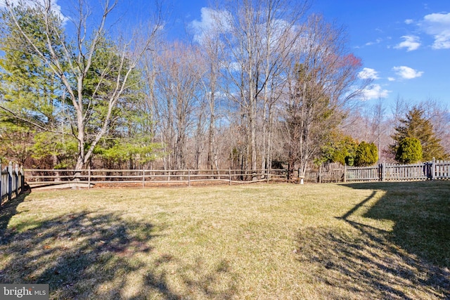 view of yard with a fenced backyard