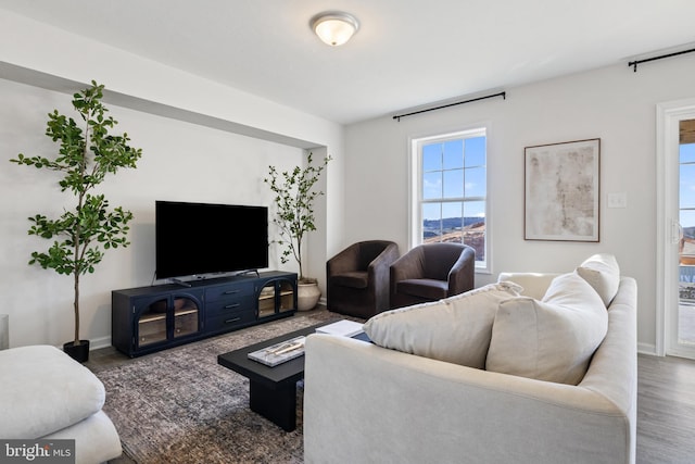 living room featuring baseboards and wood finished floors