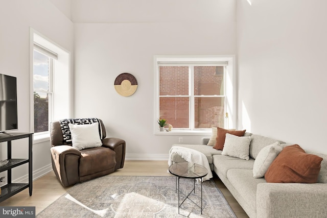 living room featuring baseboards and wood finished floors