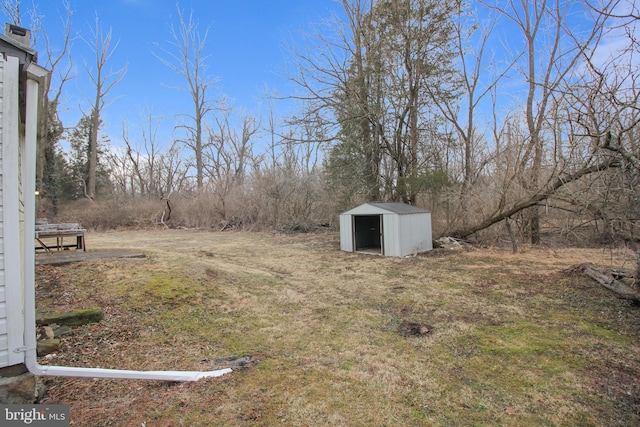 view of yard featuring an outbuilding and a shed