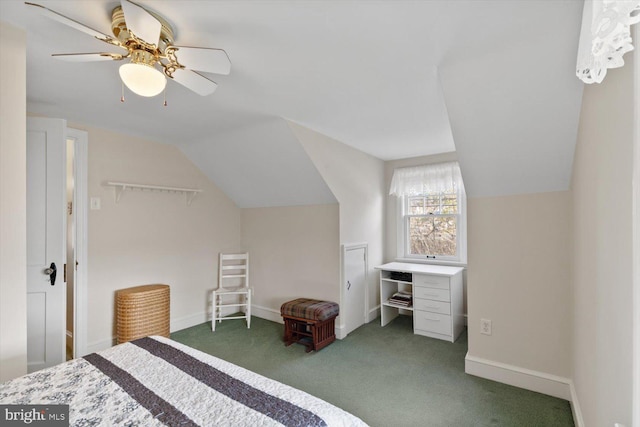 802 E 11th Ave, York, PA 17402 - carpeted bedroom with vaulted ceiling, baseboards, and ceiling fan