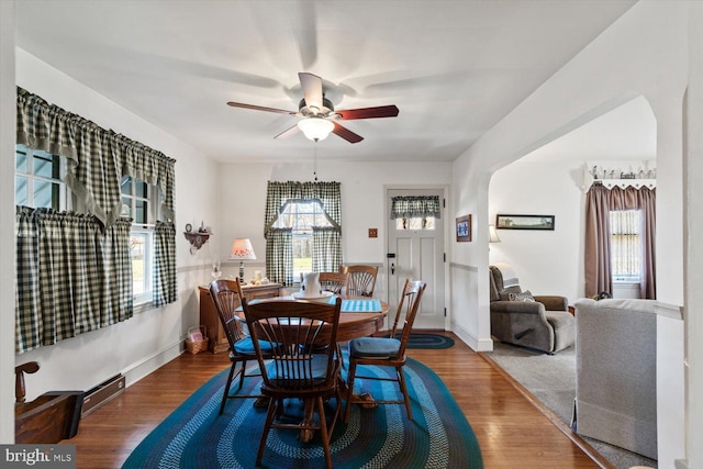 802 E 11th Ave, York, PA 17402 - dining area featuring a wealth of natural light, baseboards, ceiling fan, and wood finished floors