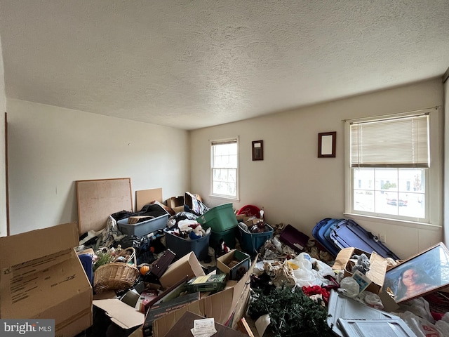 living room with a textured ceiling