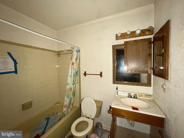 full bathroom with toilet, shower / bath combo, and a sink