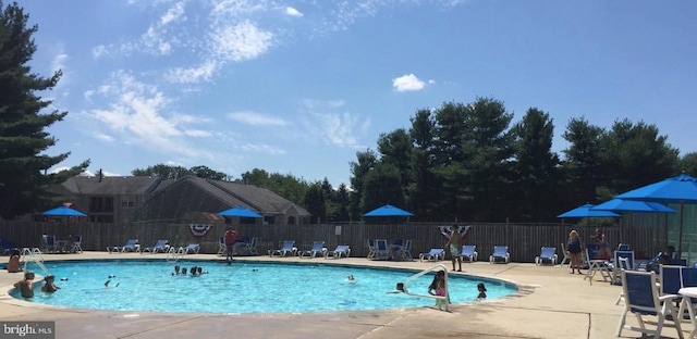 pool featuring a patio and fence