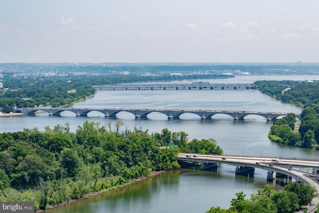 aerial view with a water view