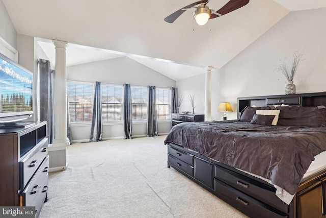 107 Persimmon Pl, Bear, DE 19701 - bedroom featuring light carpet, lofted ceiling, and ornate columns