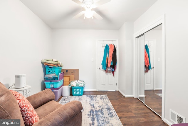 interior space with a ceiling fan and visible vents