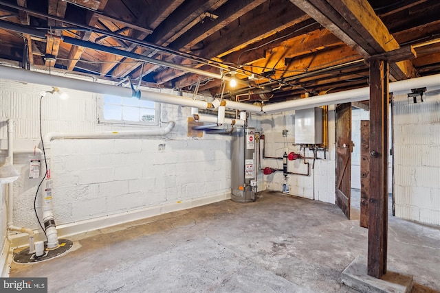 basement featuring water heater