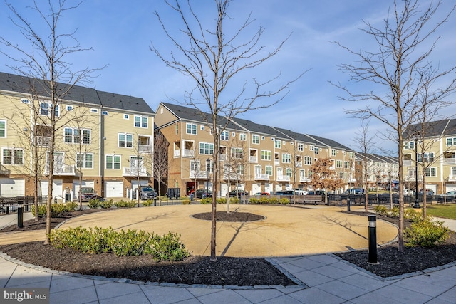 view of building exterior with a residential view