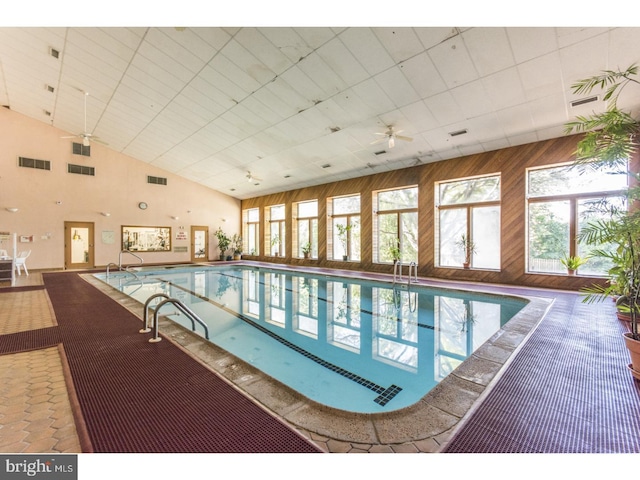 pool featuring ceiling fan