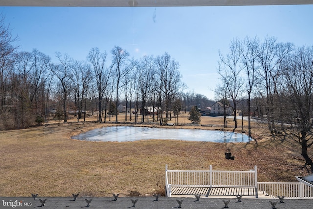 view of swimming pool with a yard