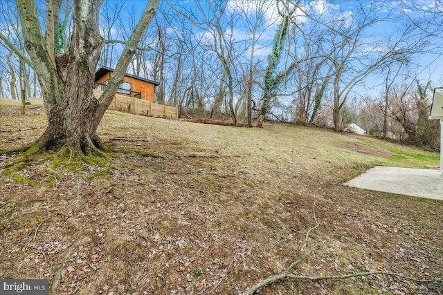 view of yard featuring a patio and fence