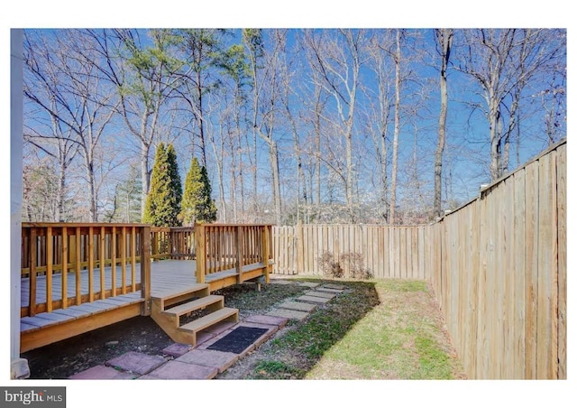 view of yard featuring a deck and a fenced backyard