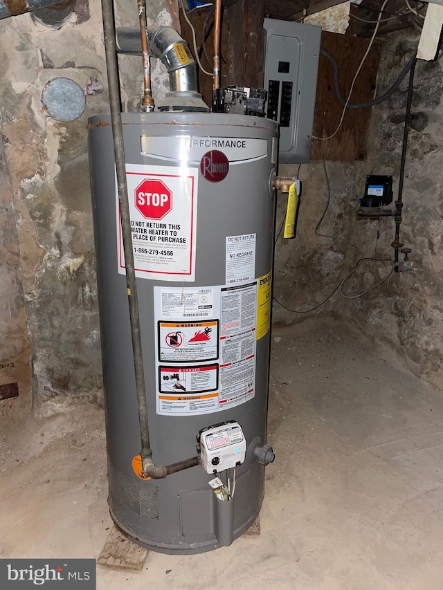 utility room with electric panel and gas water heater