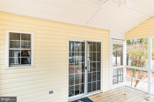 exterior space with lofted ceiling