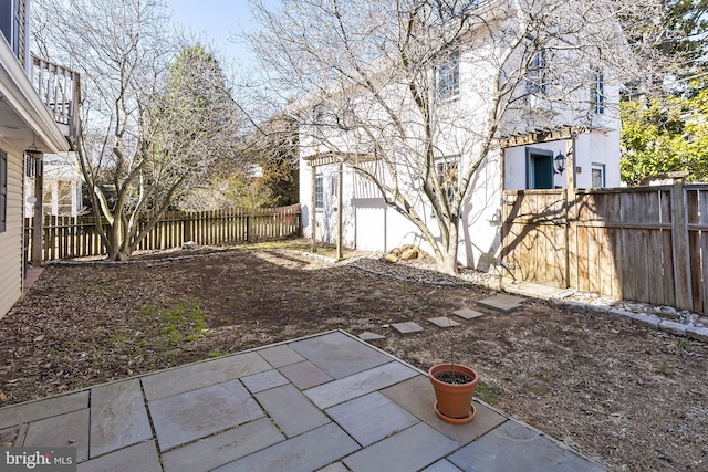 view of yard with a patio area and a fenced backyard