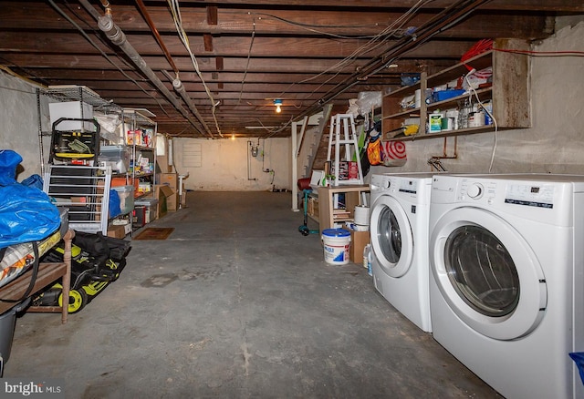 unfinished basement with washer and dryer