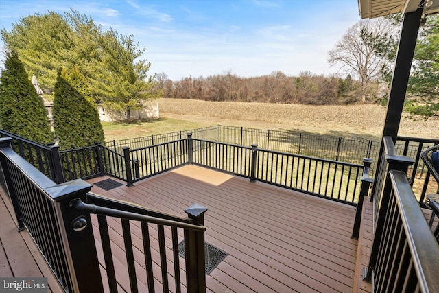 wooden deck with a yard and fence