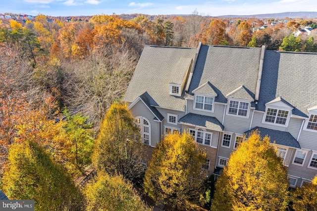 aerial view featuring a forest view