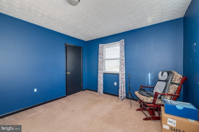 unfurnished room featuring a textured ceiling, baseboards, and carpet floors