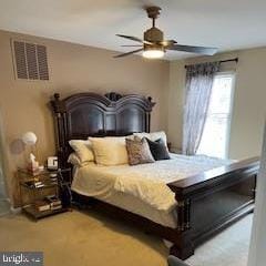 bedroom featuring visible vents and a ceiling fan