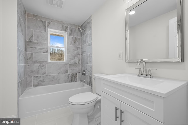 full bath featuring vanity, toilet, visible vents, and shower / bath combination