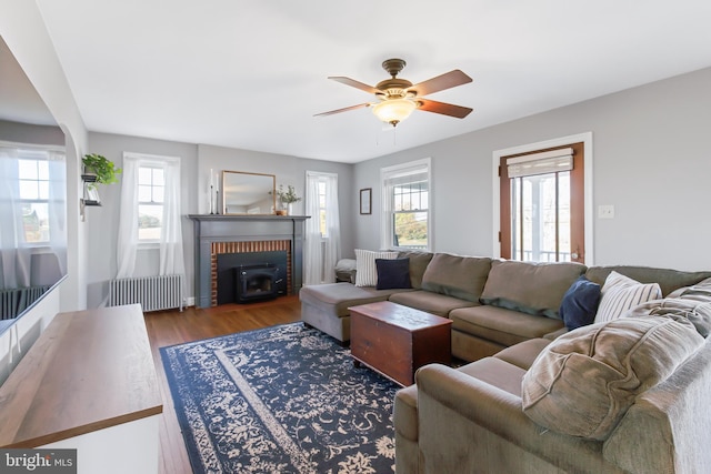 1175 Letort Rd, Conestoga, PA 17516 - living area with radiator, plenty of natural light, wood finished floors, and a ceiling fan