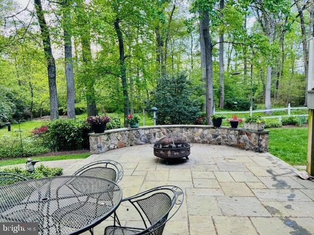 view of patio / terrace featuring a fire pit and outdoor dining area
