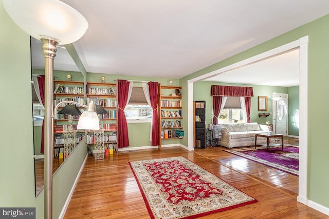 interior space featuring baseboards and wood-type flooring