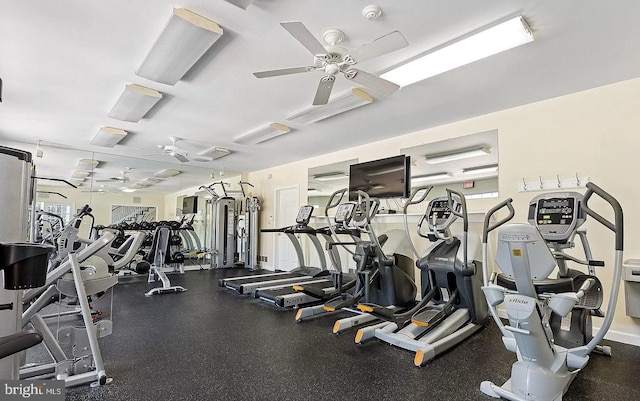 gym featuring ceiling fan