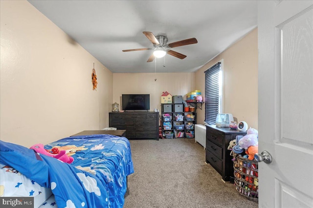 bedroom with carpet flooring and ceiling fan