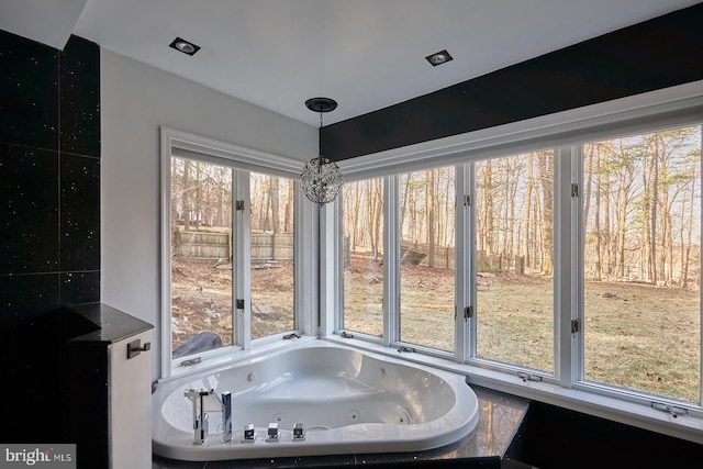 bathroom with plenty of natural light and a jetted tub