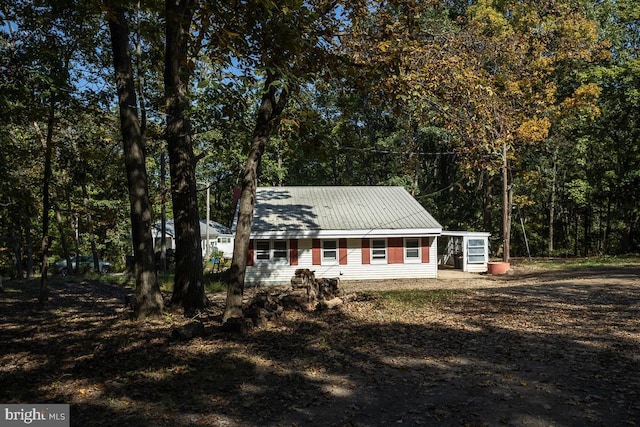 view of front of home featuring metal roof and dirt driveway