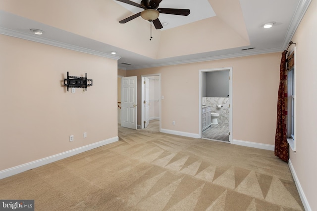9 Quaker St, Chesterfield, NJ 08515 - unfurnished room with carpet, a raised ceiling, a ceiling fan, baseboards, and ornamental molding