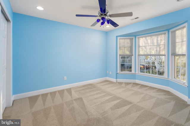 9 Quaker St, Chesterfield, NJ 08515 - carpeted spare room with recessed lighting, baseboards, ceiling fan, and visible vents