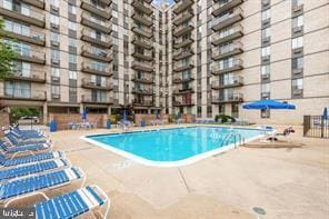 view of swimming pool with a patio