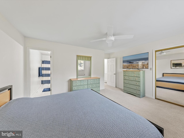 bedroom featuring a ceiling fan and carpet flooring